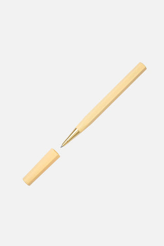 Light yellow rollerball pen with gold tip and matching cap