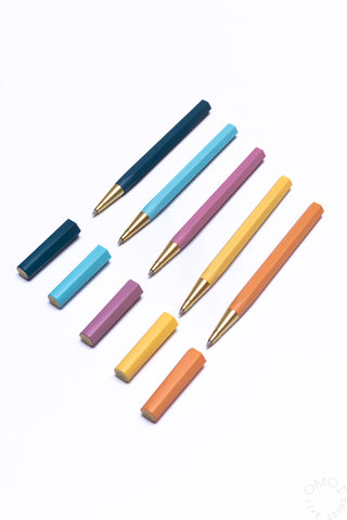 Sea indigo rollerball pen with gold tip and matching cap, blue barrel and clip