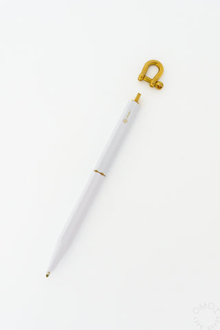 White ballpoint pen with gold clip and keyring loop