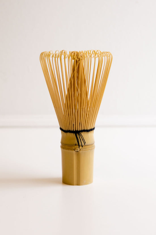 Bamboo matcha whisk with dense whisking tines and wooden handle