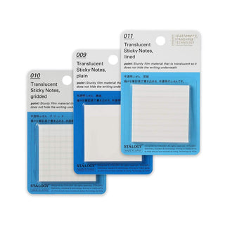 STÁLOGY translucent sticky notes set: blank, grid, and lined pads