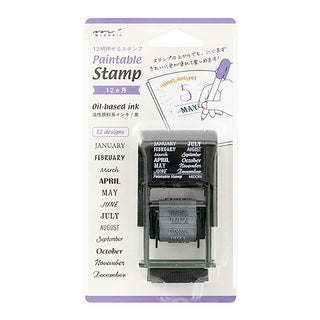 Midori monthly paintable rotary stamp set with oil-based ink designs and 12 months