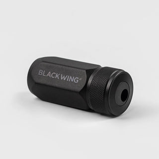 Blackwing long point pencil sharpener, black barrel with end opening