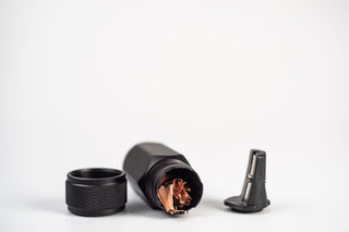 Blackwing long point sharpener, black with open shavings tube and spare piece