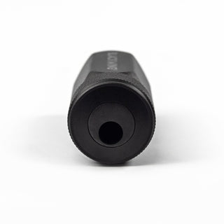 Blackwing long point sharpener, close-up of circular opening and textured grip