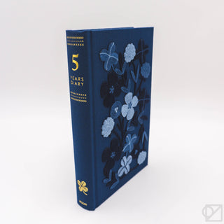 Navy 5-year diary with embroidered floral vines and large “5 YEARS” on the front