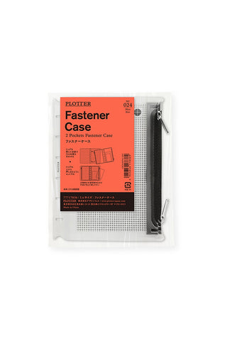 Mini fastener case with two mesh pockets and bundled straps, in clear packaging