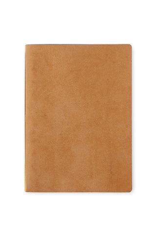 Beige leather A5 6-ring binder cover, front view.