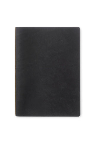 Black A5 leather 6-ring binder with smooth cover.
