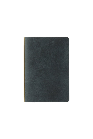 Dark navy mini leather binder with textured cover and gold spine trim