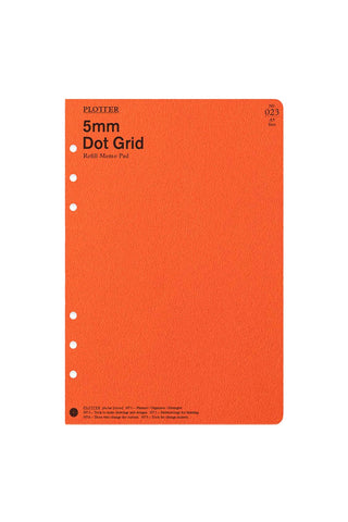 A5 5mm dot grid memo pad refill with orange cover and punched holes on the left