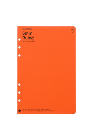 PLOTTER 6mm ruled memo pad refill in orange cover, A5 size with punched binder holes