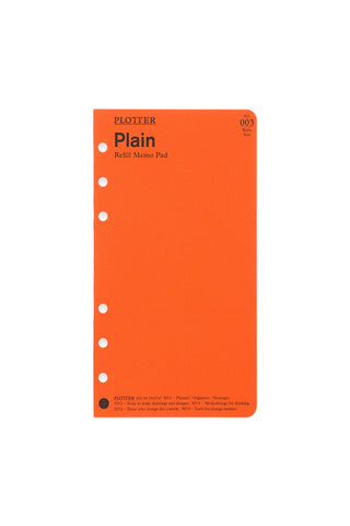 PLOTTER plain memo pad refill pack with orange cover and numbered 003 label