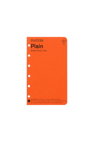 PLOTTER plain refill memo pad, mini size, orange cover with punched holes