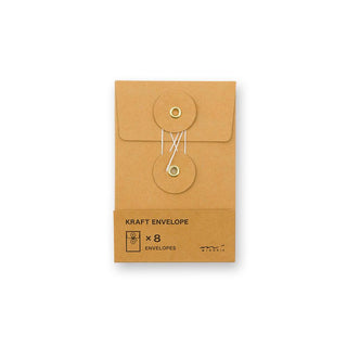 Orange kraft envelope with flap, two metal eyelet closures, printed label