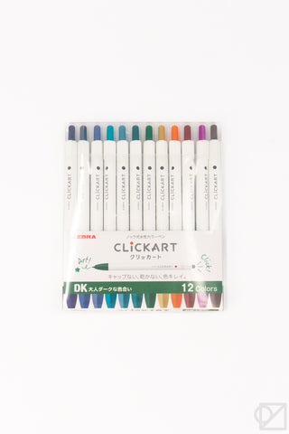 12-color retractable marker pen set in clear box with dark shade caps