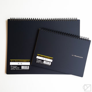 Black A5 blank spiral notebook with gold-toned wire binding and cover labels