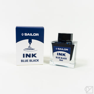 Sailor ink bottle and box, blue-black 50ml, clear glass with black cap