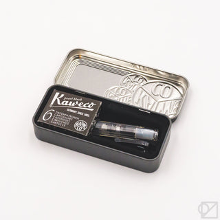 Black crystal fountain pen set in metal tray, medium nib fountain pen.