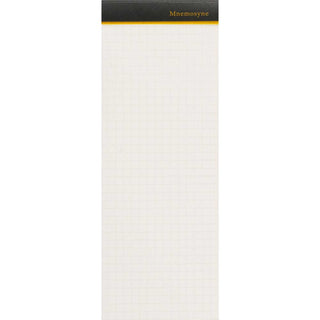 White grid notepad page with yellow header stripe and Mnemosyne gold logo