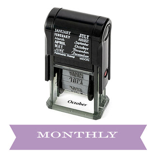 Monthly rotary stamp in black with JANUARY, APRIL, JULY, AUGUST, and October text