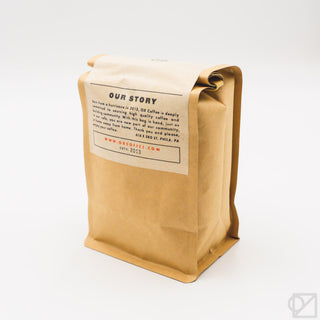 Whole bean coffee blend bag, kraft brown with back information panel