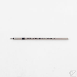 Ballpoint pen refill, 0.7mm tip, dark center band on silver barrel