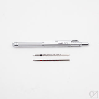 Ballpoint pen refill set, 0.7mm, silver barrel with red and black tips