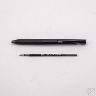 Black ballpoint pen refill with 0.5mm tip, slim cylindrical barrel