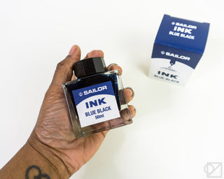 Sailor bottled ink, blue black 50ml, clear glass with black square cap