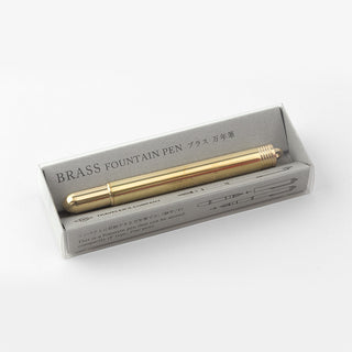 Brass fountain pen fine nib in a rectangular retail box