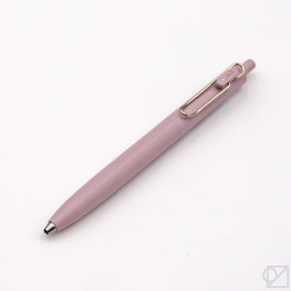 Uni-Ball One F 0.38mm gel pen, mauve/pink barrel with metal clip and tip